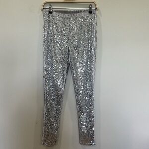 Joyfolie Mia Joy Girls‎ Sequin Velvet Silver Leggings Size 14 NWT